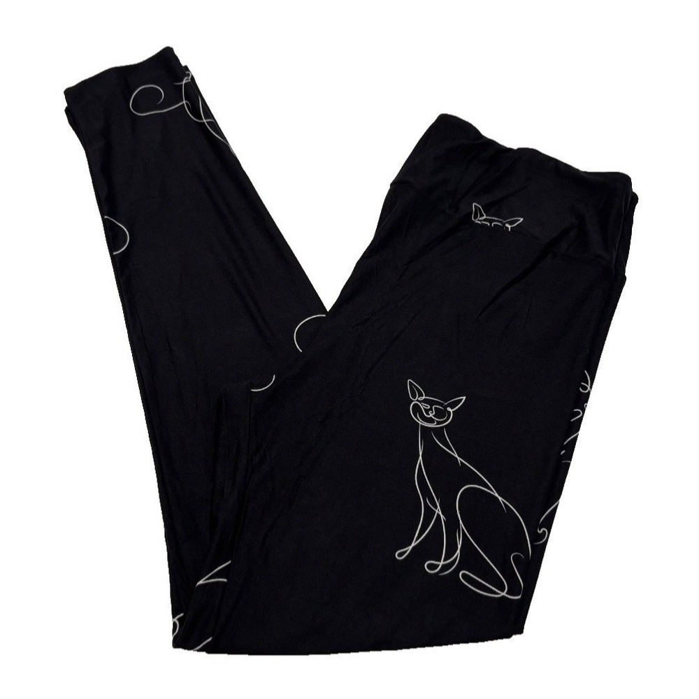 LuLaRoe Womens Leggings Size TC Black White Cats Stencil Kitten Tall Curvy NWT - Picture 1 of 4